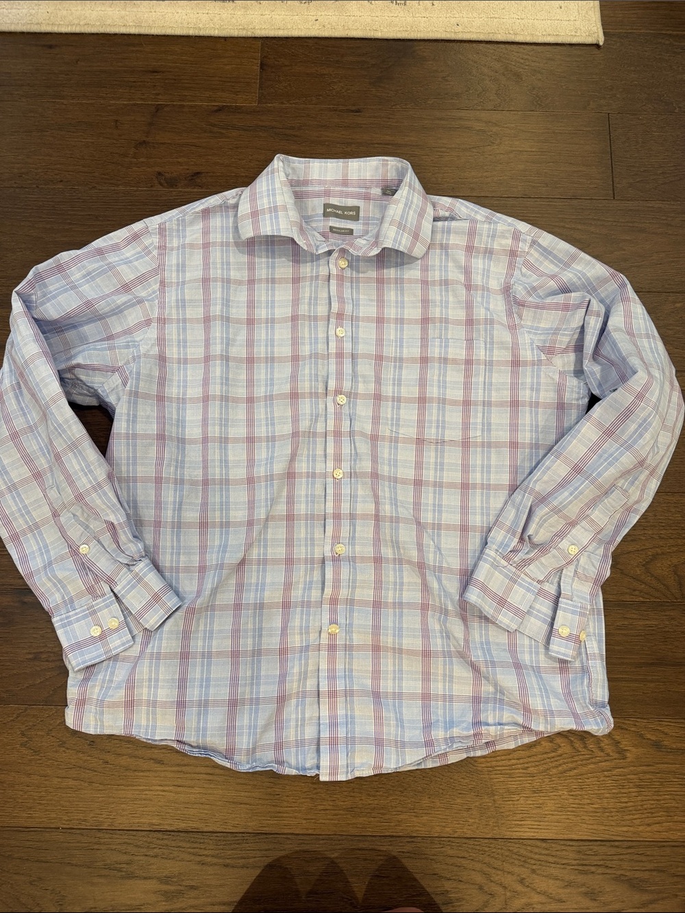 Michael Kors Blue & Purple Plaid Dress Shirt Size 17 1/2 - XL - 34/35 - C27-148